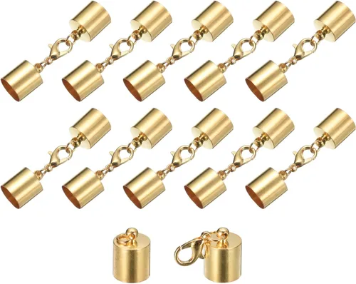 Miniatura 26 de uxcell Juego de 10 tapas de cuero de 0.315 in con cierres de pinza de langosta, terminadores de barril para hacer pulseras de cuero, tono bronce