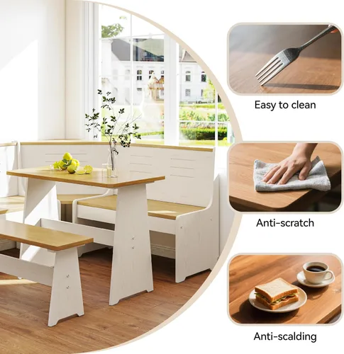 Miniatura 5 de Breakfast Nook - Juego de sillas de banco de cocina, mesa de comedor esquinera, ahorro de espacio, asiento reversible en forma de L para 3-5 Madera