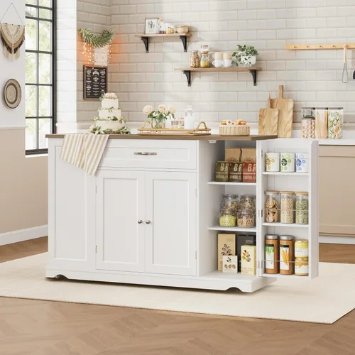 Miniatura 4 de HOSTACK Carrito de Isla de Cocina con Almacenamiento, Isla de Almacenamiento de Cocina de 47'' sobre Ruedas con 2 Cajones, Mesa de Isla Rodante