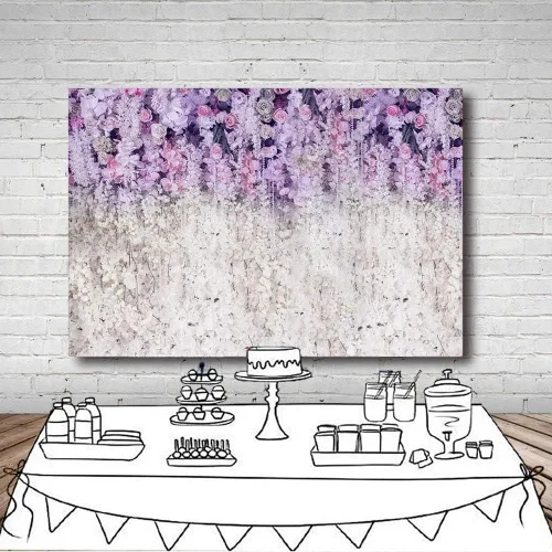 Miniatura 5 de MEHOFOND Fondo de estudio fotográfico floral lavanda y blanco para despedida de soltera, fondo de fotografía de boda morado claro para baby shower