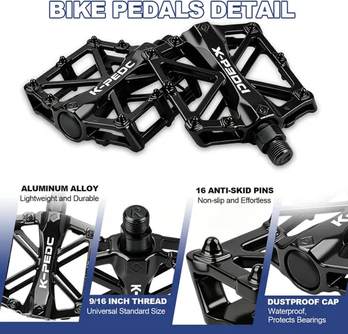 Miniatura 3 de Pedales de plataforma de bicicleta de aluminio CNC Pedales ligeros de ciclismo de carretera para bicicleta MTB BMX Negro