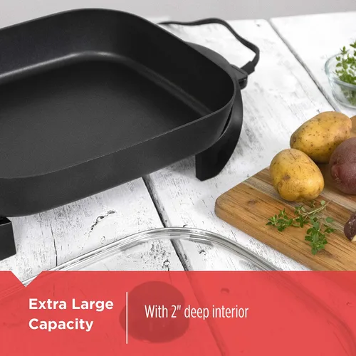Miniatura 6 de BLACK+DECKER Plancha eléctrica de tamaño familiar con bandeja de calentamiento y bandeja de goteo, GD2051B y Black & Decker SK1215BC sartén