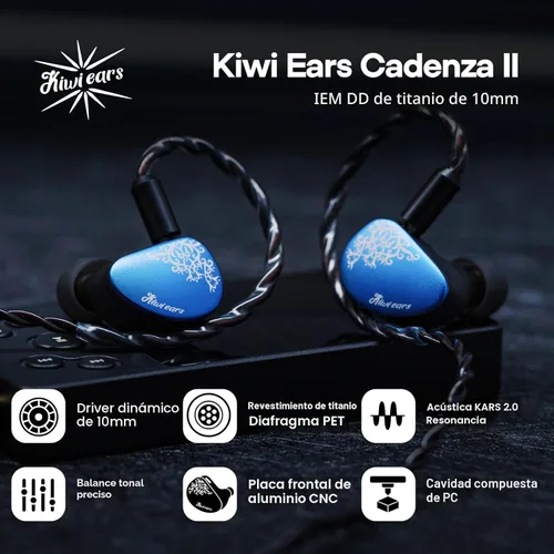 Miniatura 2 de Linsoul Kiwi Ears Cadenza II - Monitor de oído de titanio de 0.394 pulgadas, auriculares IEM con cable de alta fidelidad con KARS 2.0, equilibrio