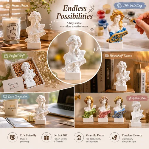 Miniatura 6 de Estatua de Busto de Resina de 2.95 Pulgadas Figurillas de Yeso Mini Escultura de Decoración del Hogar Blanca para Aficionados al Arte-Artemis