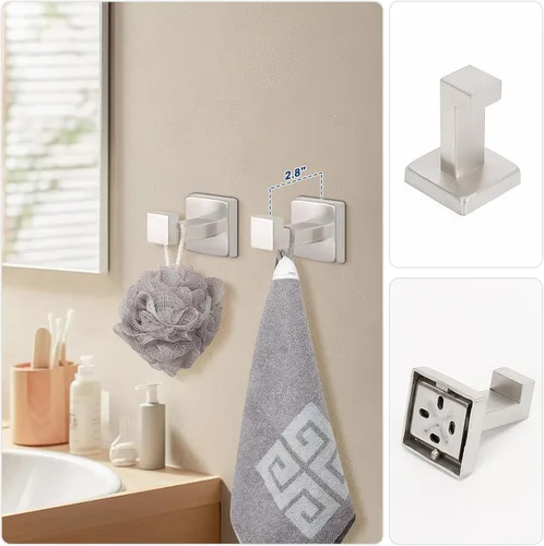 Miniatura 6 de NearMoon Juego de 5 piezas de accesorios de baño de acero inoxidable 304, juego de toallero cuadrado que incluye toallero de 16 pulgadas + anillo