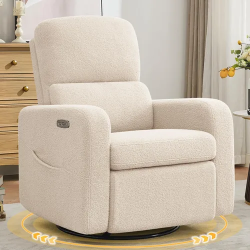 Miniatura 13 de Mecedora Reclinable Giratoria, Reclinable Eléctrico de Gran Tamaño con Cojín Removible, Sillas de Guardería Reclinables Giratorias Tapizadas