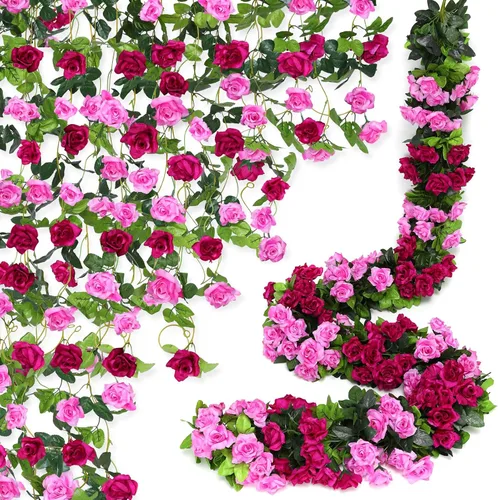 Miniatura 16 de Floweroyal Paquete de 2 guirnaldas de flores artificiales de 15.8 pies, flores de seda falsas de hiedra rosa para colgar en el arco de boda, fiesta