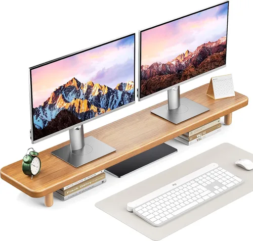 Miniatura 10 de Soporte Dual para Monitor - Elevador de Soporte para Monitor de Madera Grande de 39 Pulgadas, Soporta 220 libras Soporte Ultra Fuerte para 2