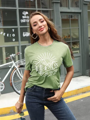 Miniatura 33 de Camisetas sin mangas de senderismo y montaña para mujer, divertidas camisetas de entrenamiento con gráficos de pino y amanecer, camisetas de verano