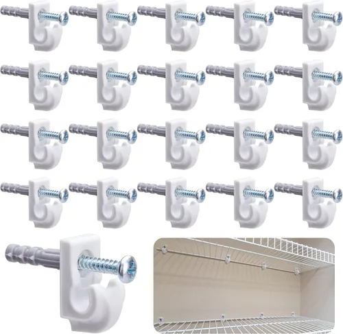 Sfcddtlg 25 Piezas Clips de Pared Blancos Hacia Abajo - Clips de Bucle Soportes de Estante de Alambre - Soportes Closet Maid - Estantes de Plástico