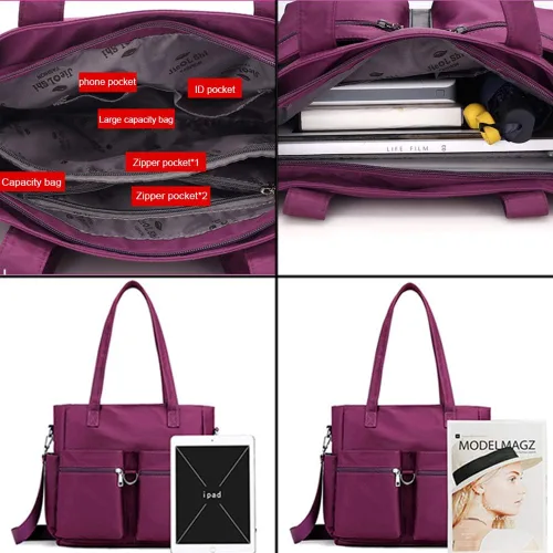Miniatura 5 de Bolsas de nailon para mujer, impermeable, bolsa de hombro casual, bolso ligero, bolsa de múltiples bolsillos