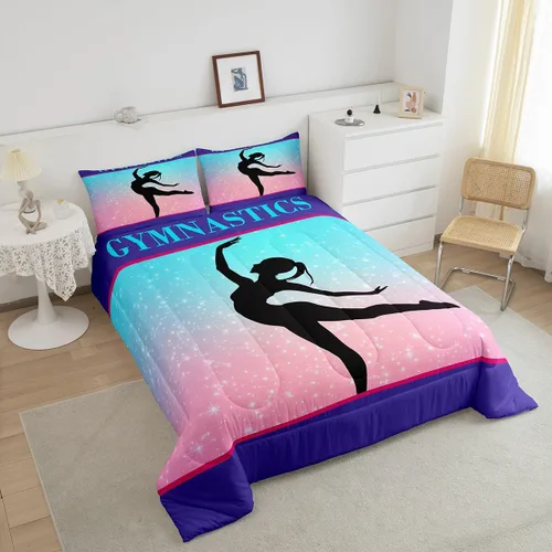 Miniatura 3 de Juego de ropa de cama de gimnasia tamaño Queen para niñas, edredón de cielo estrellado para niños y adolescentes, edredón con temática de danza