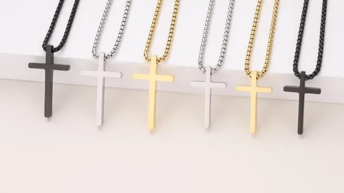 Miniatura 6 de GAVU Collar de cruz cristiana para hombre, collar con colgante de cruz de acero inoxidable plateado y negro dorado para hombres y mujeres