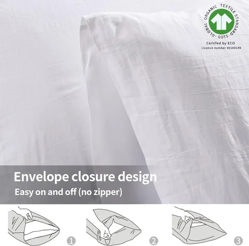 Miniatura 4 de NEXHOME PRO Juego de 2 fundas de almohada estándar 100% algodón orgánico, cierre de sobre, tacto de lino texturizado natural, suave y duradero