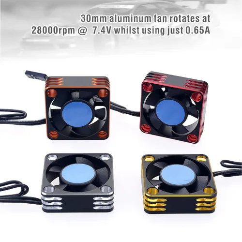 Miniatura 3 de KingVal Ventilador de enfriamiento del motor de aluminio de 1.181x1.181x0.394 in 28000RPM para 1/8 1/10 1/12 RC Car 540 550 Motor (negro-rojo)