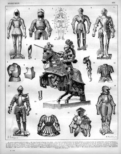 Miniatura 6 de Knight Armor - Lámina enmarcada de 11 x 14 pulgadas – Arte de pared de armaduras medievales para cueva de hombre, oficina, decoración de bar
