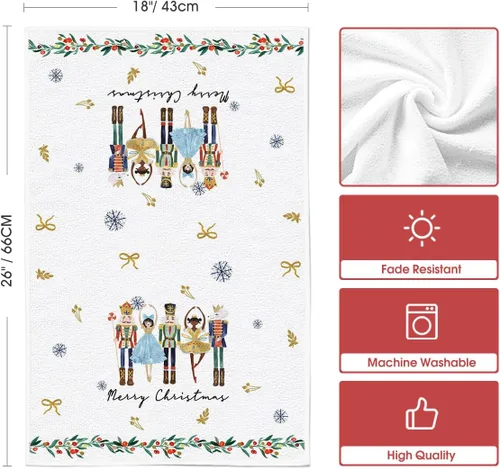 Miniatura 6 de Artoid Mode Toallas de Cocina de Navidad con Nueces, Bolas de Navidad y Árboles, Toallas de Mano con Copos de Nieve, Decoración Feliz Navidad, Juego