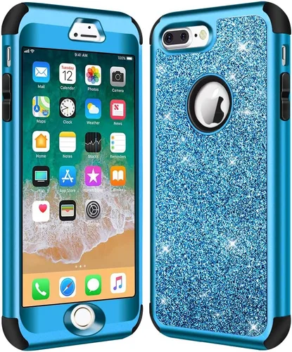 Miniatura 6 de Hython Funda para iPhone 8 Plus/7 Plus - Defensor resistente, carcasa rígida híbrida con purpurina brillante, cubierta de goma a prueba de golpes