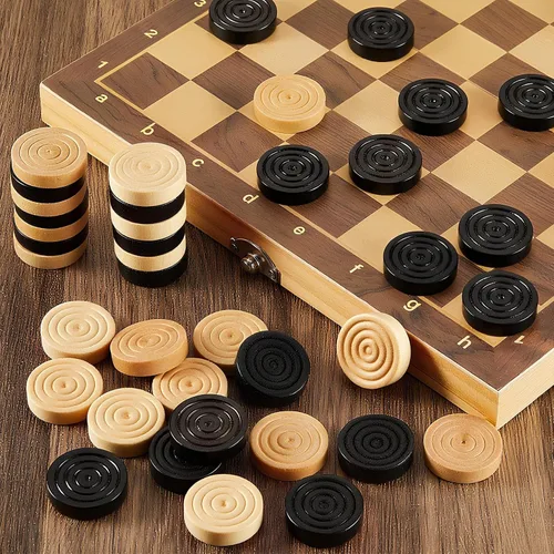 Miniatura 6 de Sumind 48 piezas de madera de damas de 1.06 pulgadas en bolsa de almacenamiento con cordón, juego de mesa con borde apilable para viajes, oficina