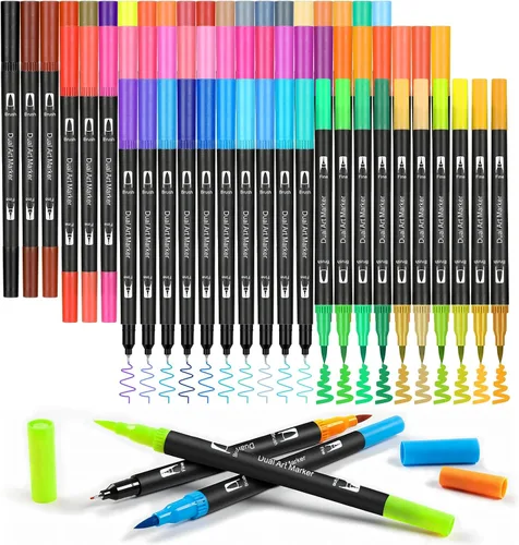 Rotuladores de Pincel Doble de 60 Colores, Juego de Marcadores, Marcadores de Punta Fina y Pincel para Niños y Adultos, Libros para Colorear, Toma
