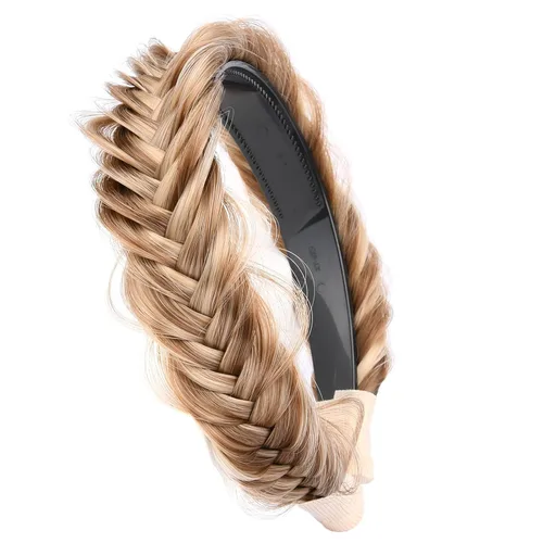 Miniatura 6 de Ancho de 1.5 cm Banda de pelo sintético trenzada estrecha con dientes para mujeres y niñas (Negro)