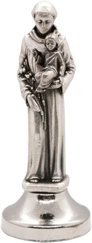 Miniatura 5 de VILLAGE GIFT IMPORTERS Mini estatua de santo Figuras clásicas cristianas y católicas Metal plateado Parte inferior adhesiva Decoración