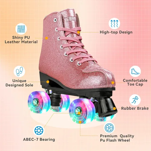 Miniatura 3 de XUDREZ Patines de ruedas para mujeres y hombres, de piel sintética brillante, zapatos de patinaje de alta calidad para principiantes, patines