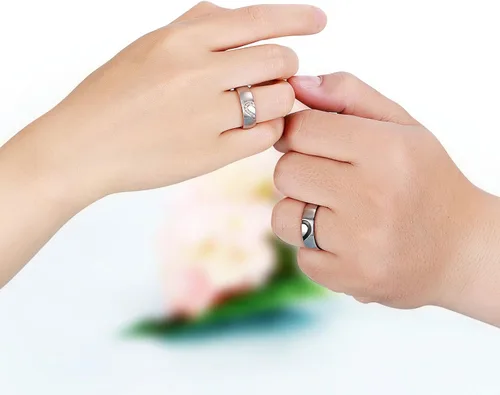 Miniatura 3 de ANAZOZ Anillo de compromiso de acero inoxidable para parejas y matrimonios con amor real para él y ella, 0.236 in