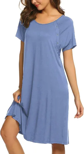 Miniatura 4 de Ekouaer - Camisón con botones y manga corta para mujer, vestido para lactancia, parto, hospital y maternidad, tallas S-XXL