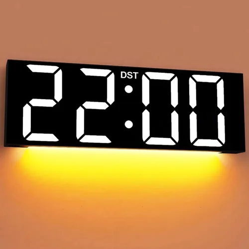 JALL Reloj de pared digital grande de 22'', pantalla de números LED grande, DST, luz nocturna para aula, sala de estar, dormitorio, montado, regalo
