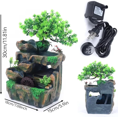 Miniatura 4 de 11.81 pulgadas Fuente de rocalla de mesa para interiores, cascada de bonsái, mini fuente de agua de rocalla con bomba automática y luz LED