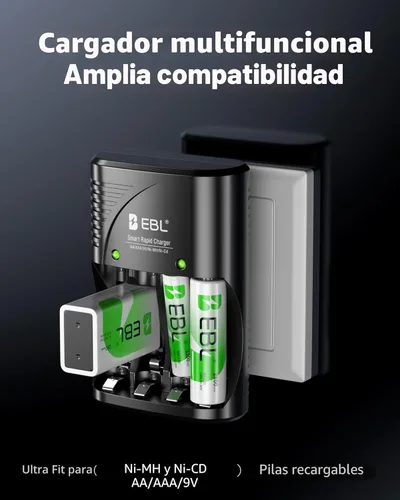 Miniatura 3 de EBL Cargador de batería de 4 bahías para baterías recargables AA y AAA con baterías recargables AA NiMh, 4 unidades, cargador de batería con enchufe