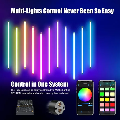 Miniatura 6 de Mettlelite Paquete de 2 luces TLX2 RGB tubo de luz LED a todo color con APP DMX Control 2 pies 2800K-8000K CRI96 TLCI97 360° RGB CCT HSI Modo