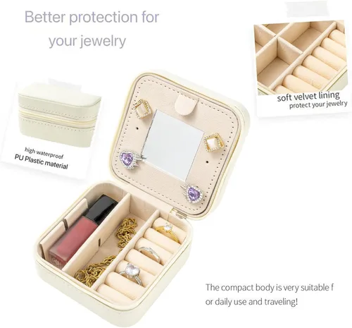 Miniatura 5 de KElofoN Joyero de viaje, joyero de viaje, organizador de joyas de viaje, caja organizadora de joyas pequeña para niñas y mujeres con espejo