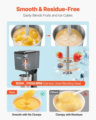 Miniatura 3 de VEVOR Batidora, máquina de batido de una sola cabeza de 150 W, altura ajustable, mezclador de bebidas de ajuste de doble velocidad con taza de acero