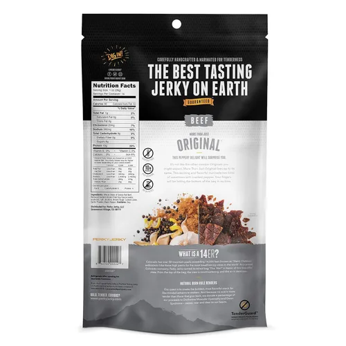 Miniatura 2 de Perky Jerky Carne seca original 100% alimentada con pasto, 14 onzas, libre de antibióticos, 0.35 onzas de proteína por porción, baja en grasa, hecha