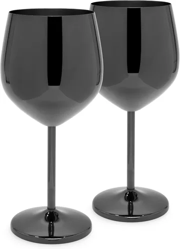 Miniatura 3 de K&K Home Copas de vino irrompibles de acero inoxidable cromado negro, 18 onzas, juego de 2 copas de vino de metal de colores, perfectas