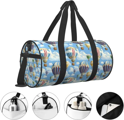 Miniatura 3 de Large Duffle Bag for Travel - Retro Hot Air Balloon Print Gym Bag for Women Men, Travel Foldable Bags for Women Men with Zippered Multiple Pockets