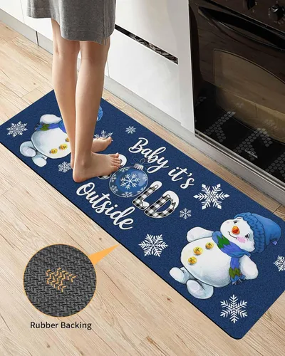 Miniatura 4 de Tapete de baño azul navideño para bañera, antideslizante, de secado rápido y absorbente, tierra de diatomeas, fregadero, dormitorio, cocina