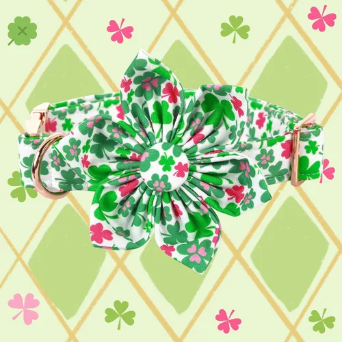Miniatura 2 de Elegant little tail Collar de perro de San Patricio con flor, collares de perro con flores, trébol verde, regalo para mascotas, collares ajustables