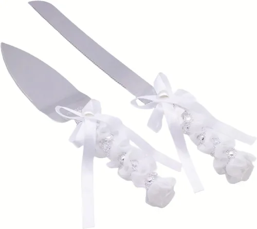 Miniatura 5 de Juego de cuchillo y servidor para pastel de boda, diseño de vestido de novia y novio, juego de cortador de pastel de acero inoxidable, regalos