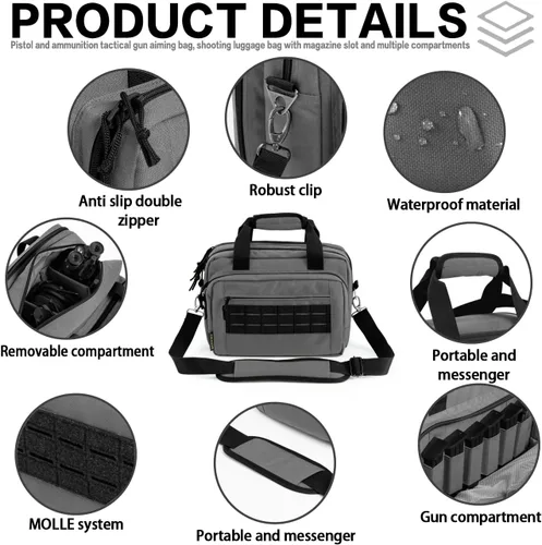 Miniatura 4 de Bolsa para polígono de tiro, estuche para pistola, bolsas para pistolas y munición para pistolas de mano y bolsa de transporte blanda para disparar