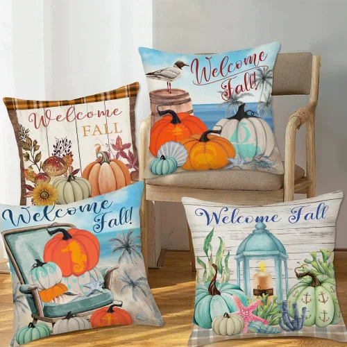 Miniatura 2 de 4 fundas de almohada de otoño de bienvenida, decoración de otoño, decoración costera de playa, estrella de mar, calabaza, granja, decoración