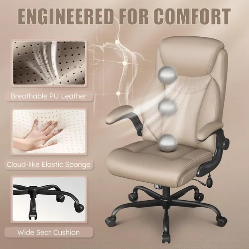 Miniatura 4 de Silla ergonómica de oficina, silla de computadora de escritorio para el hogar, silla ejecutiva de respaldo alto, silla ergonómica de cuero acolchada
