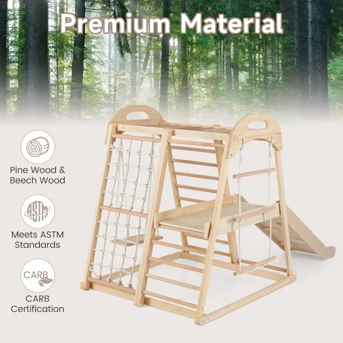 Miniatura 4 de OLAKIDS Gimnasio interior de la selva, 8 en 1 de madera Montessori juguetes de escalada para niños pequeños con rampa ajustable deslizante, escalera