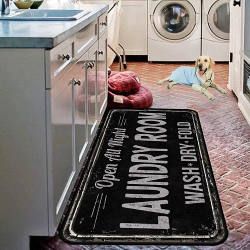 Miniatura 2 de Alfombra rústica para lavandería, antideslizante, lavable a máquina, decoración para cocina, baño, baño, baño, color negro (72 x 24 pulgadas)