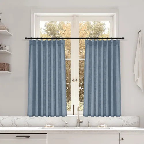 Miniatura 134 de Juego de 2 paneles de cortinas de ventana de cocina beige de 24 pulgadas de largo, con textura de lino, plisadas, filtrantes de luz, semi pequeñas