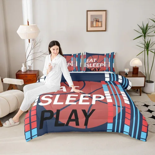 Miniatura 5 de Feelyou Juego de edredón de baloncesto para niñas y niños, juego de ropa de cama con juegos de pelota, decoración de habitación, regalo para amantes