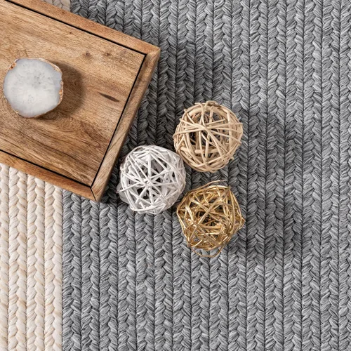 Miniatura 9 de nuLOOM Alfombra Delaine trenzada para interiores y exteriores, 8 pies, redonda, color gris