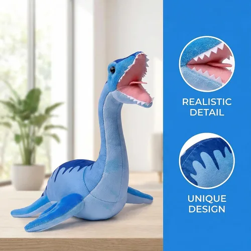 Miniatura 3 de Juguete de peluche de dinosaurio de Plesiosaurio de simulación, juguete de peluche de dinosaurio azul de 16 pulgadas, figuras de peluche suaves